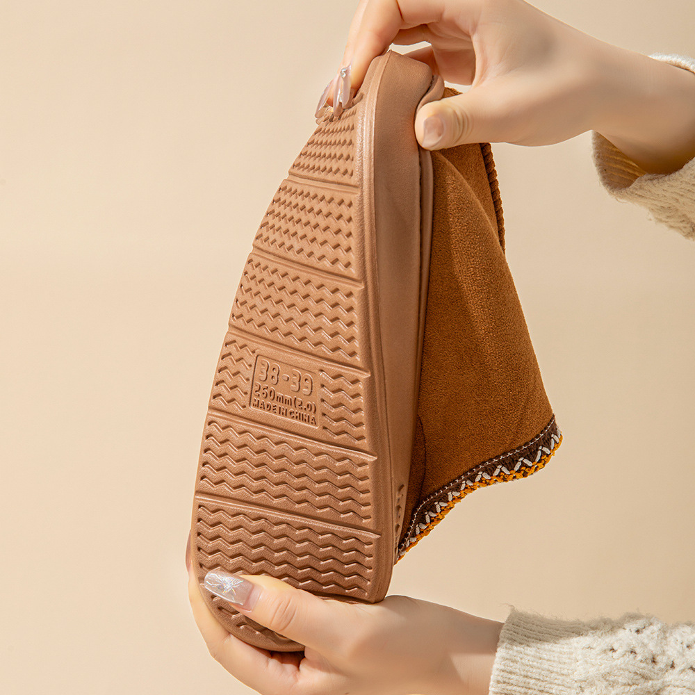 Comely Fashion - Vente Chaussons – femme - Chaussons d'intérieur épais à semelle chaude et douce unie pour l'hiver5