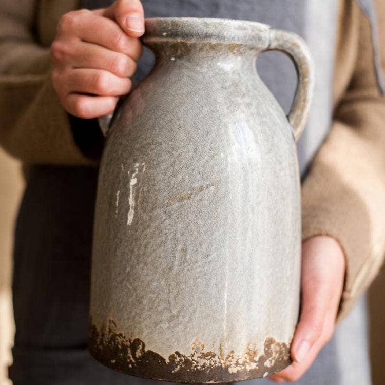Rustic Reach - Vente Vases - Vase en poterie émaillée Binglie avec poignées5