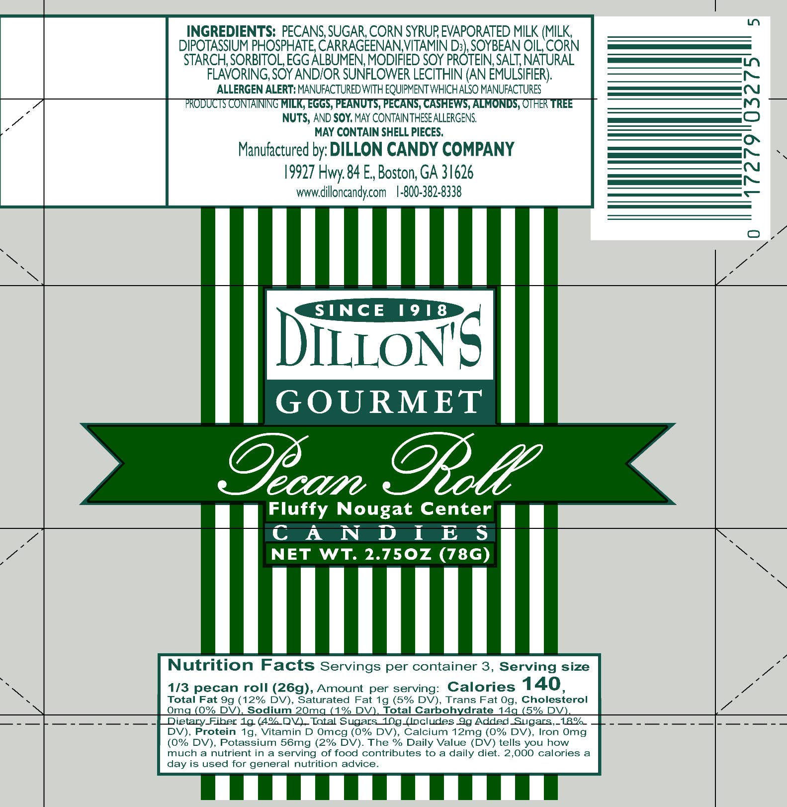 Dillon Candy Company - Wholesale Nuts - Roll, Pecan Log, 2.75 oz., Gourmet, Large Pecans1