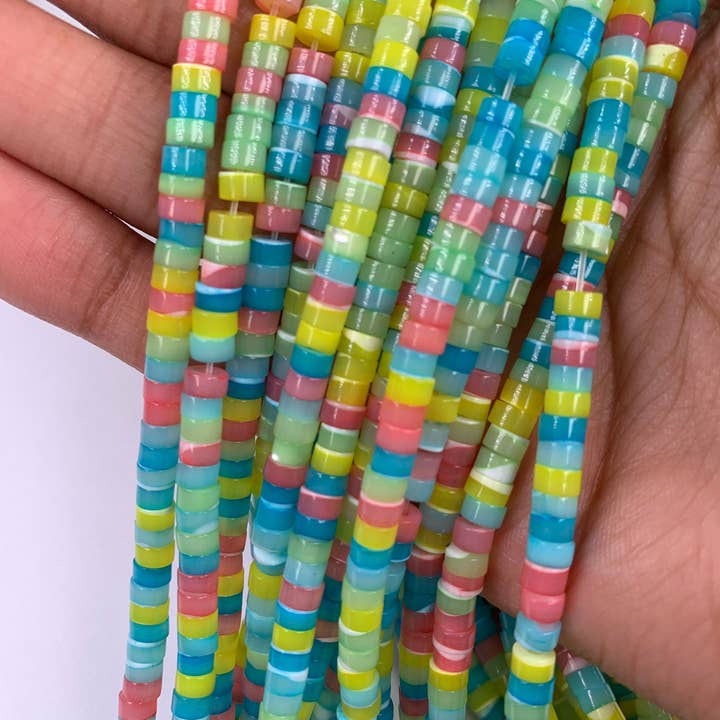 The Bead Bazaar - Wholesale Beads - Colorful Disc Rondelle Beads, 4mm Candy Shell Pearl Accent Beads, Bright Rondelle, Bulk Pastel Beads For Jewelry Making, Pony Beads, Spacer Beads4