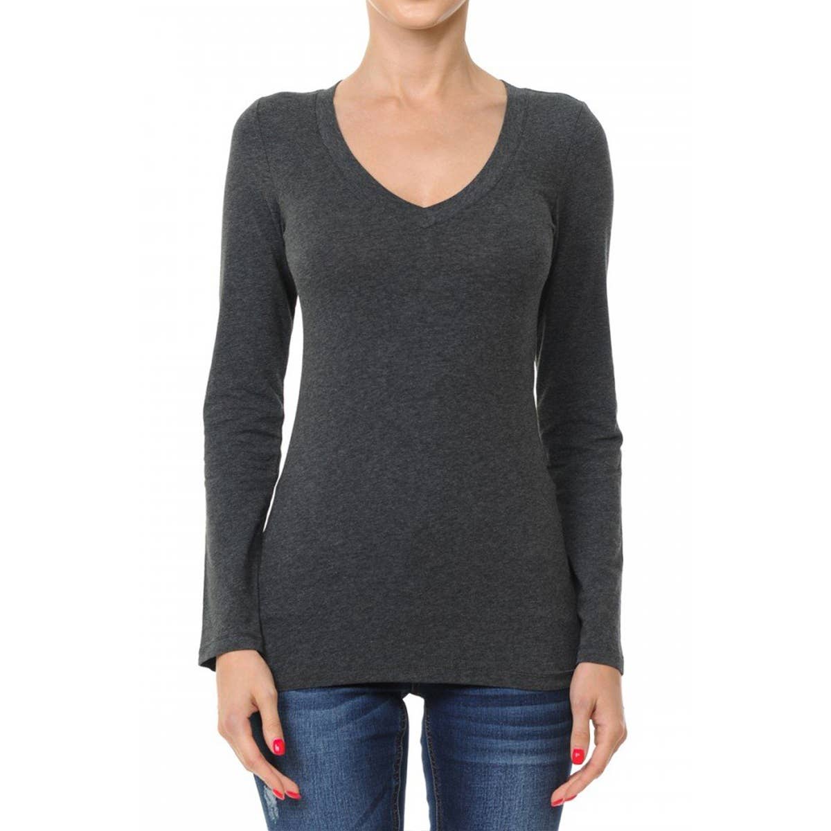 UP CLOTHING - Wholesale T-Shirt - Women's - V NECK LONG SLEEVE BASIC TOP12