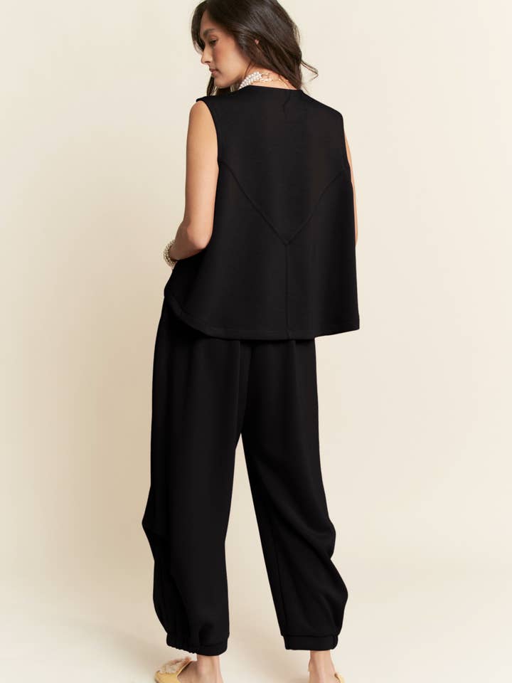 Davi & Dani - Wholesale Pants - Women's - SOLID CREW NECK CINCH TIE TOP WAISTBAND PANTS SET8