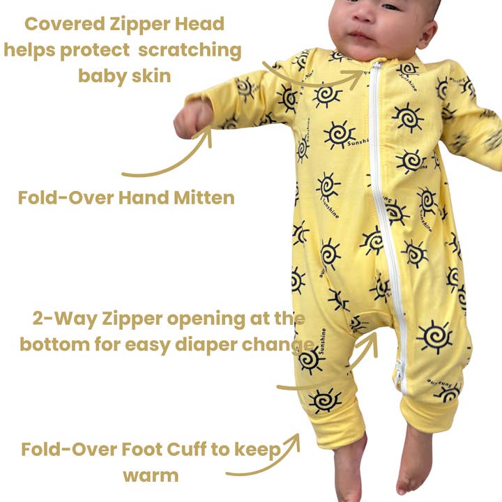 KaWaii Baby Diapers - Wholesale Sleepsuit - Baby - KaWaii Baby Cotton Bodysuit 2-Way Zipper Mittens Footies12