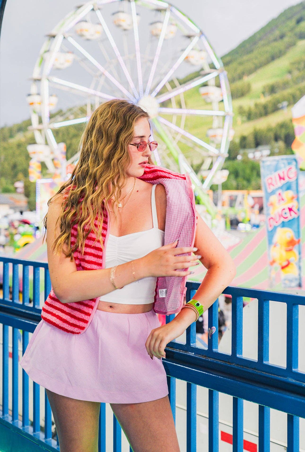 Midnight Lunch - Wholesale Outerwear Vest - Women's - The Stripe Vest | Pink + Red3