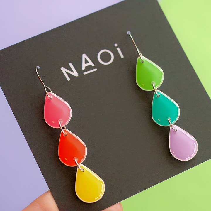 Naoi - Wholesale Dangle Earrings - Rainbow Teardrops Statement Drop Earrings-Handmade to Order 0