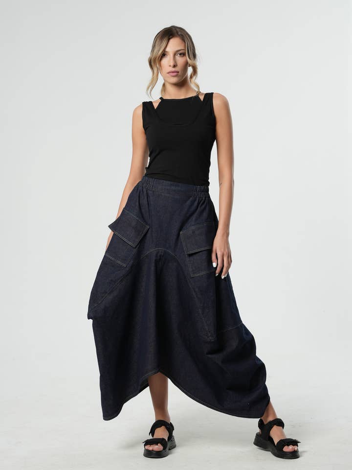 Metamorphoza – Engroshandel Nederdel - Dame – Asymmetrisk nederdel i blå denim0