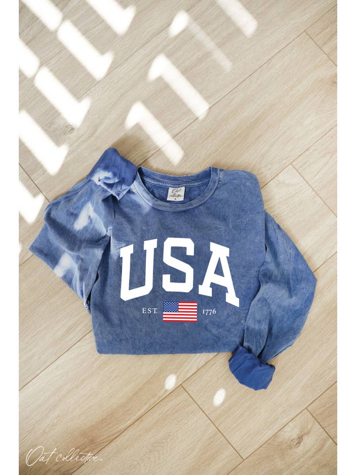 OAT COLLECTIVE - Wholesale Screen Printed T-Shirt - Women's - USA Mineral Washed Long Sleeve Graphic