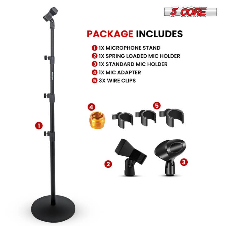K Cube Inc - Wholesale Music Accessory - 5Core Microphone Stand Round Base Adjustable Mic Mount9