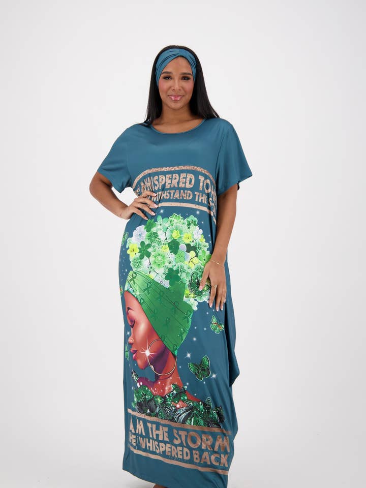 „They Whispered” Kaftan met groene print CH8859 voor wholesale door Advance Apparels
