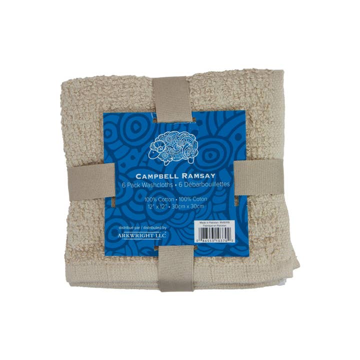 Arkwright Home - Wholesale Wash Cloth - Pack of 6 Campbell Ramsey Washcloths 12x12 - Assorted Colors16