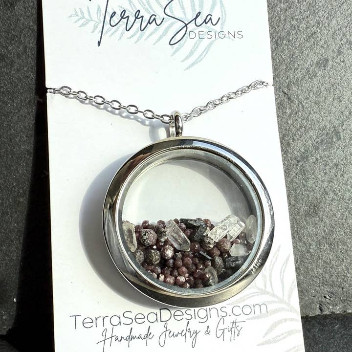 TerraSeaDesigns - Wholesale Locket Necklace - Genuine Quartz, Black Tourmaline & Garnet Locket0