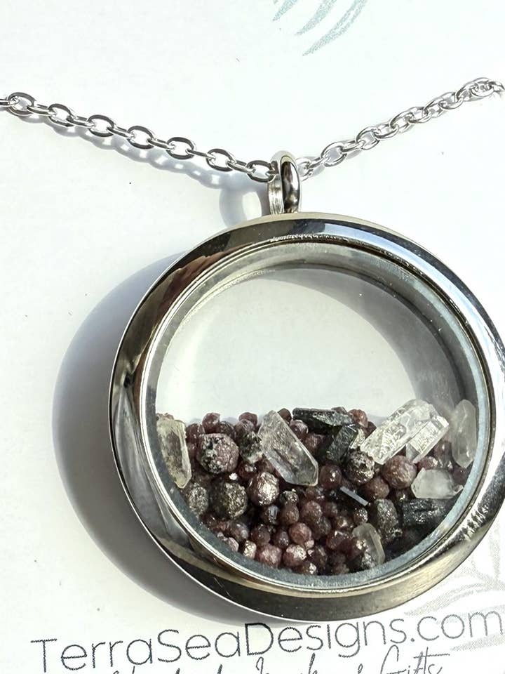 Genuine Quartz, Black Tourmaline & Garnet Locket for wholesale by TerraSeaDesigns
