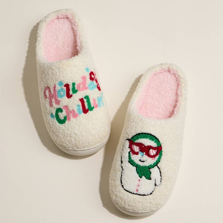 Holiday Chillin’ Snowman Slippers for Christmas Gift for wholesale by Lilla Haven