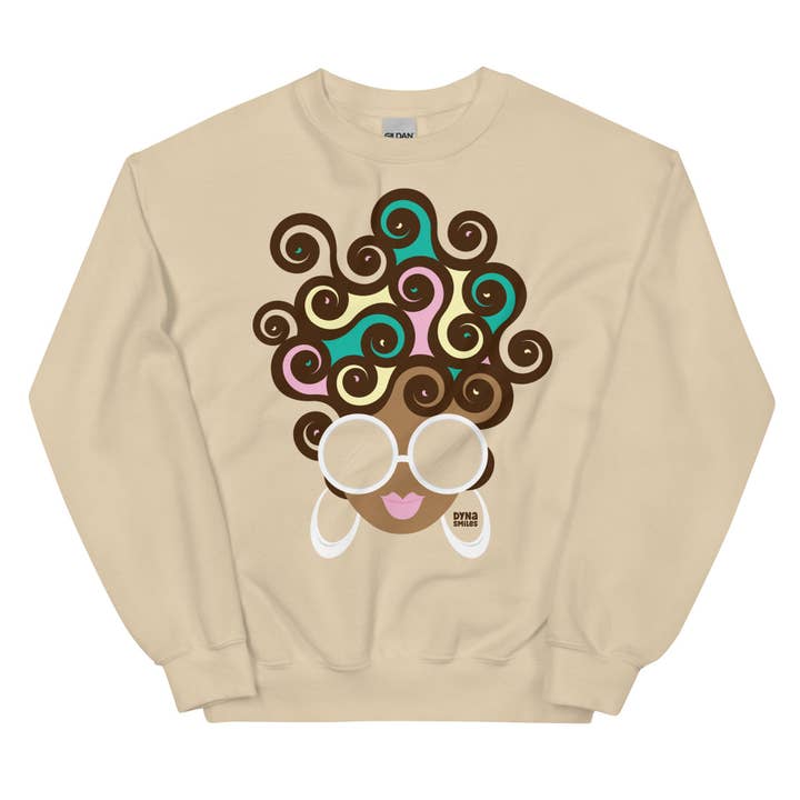 Candy Coated Coils, Teal Hair, Unisex Sweatshirt for wholesale by The DynaSmiles Stationery