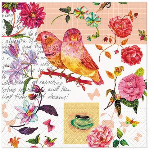 Floral Poetry Lunch Napkins - Bird Paper Napkins for wholesale by European Excellency