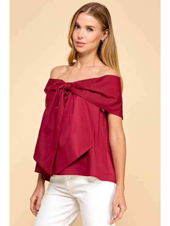 TCEC - Wholesale Blouse - Women's - CT9079-Bow Accented Off The Shoulder Top