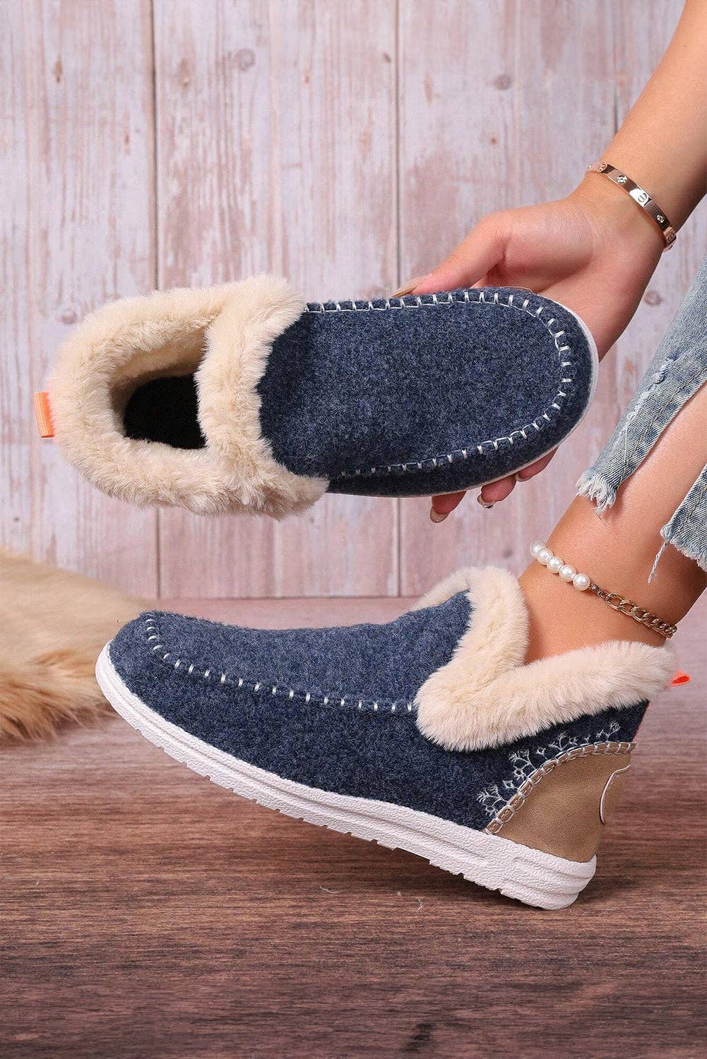 Threaded Pear - Vente Bottines – femme - Bottes à la cheville en suédine avec coutures et doublure en peluche Anna12