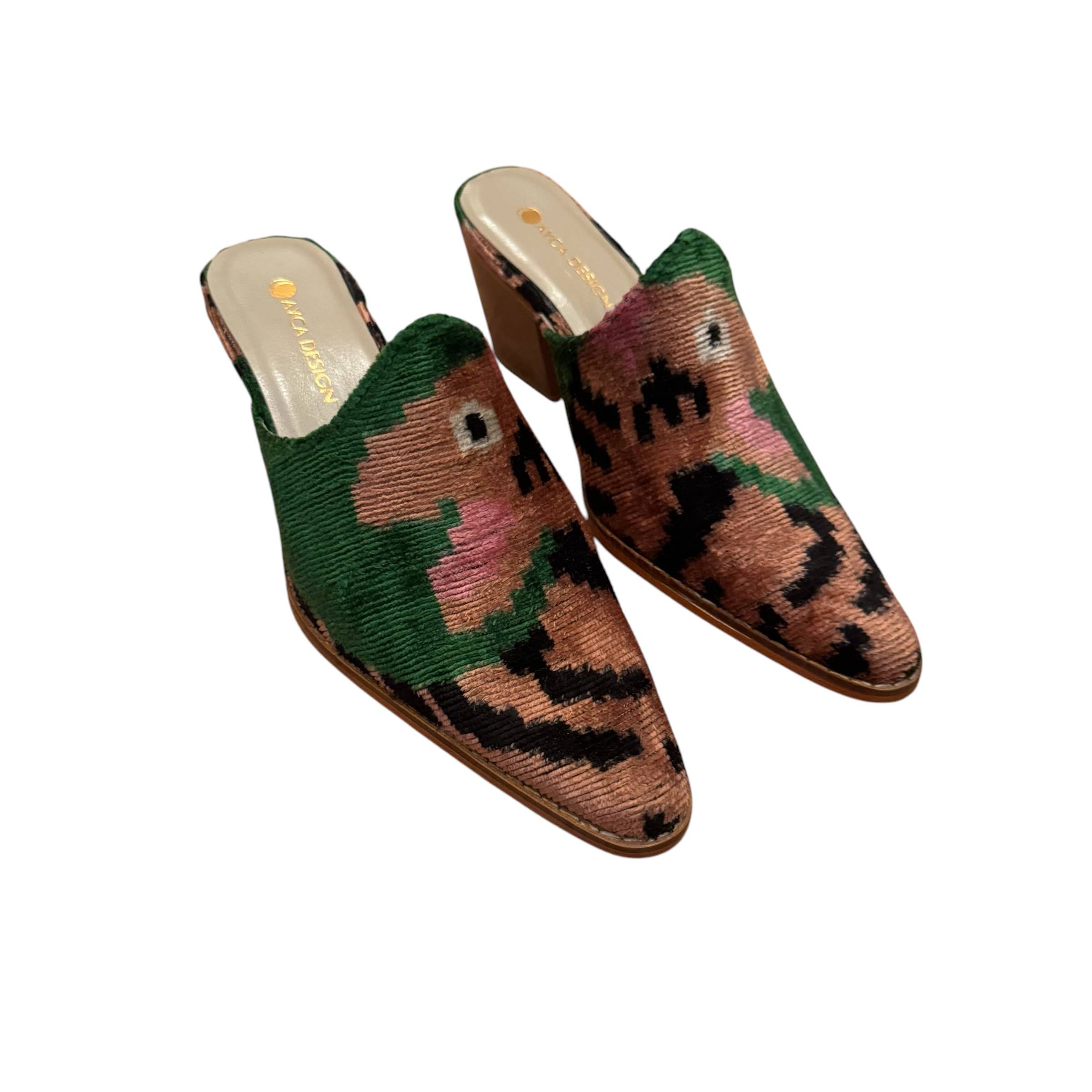 AYCA DESIGN - Wholesale Mules - Women's - Silk Velvet Ikat Chunky Heel Mule1