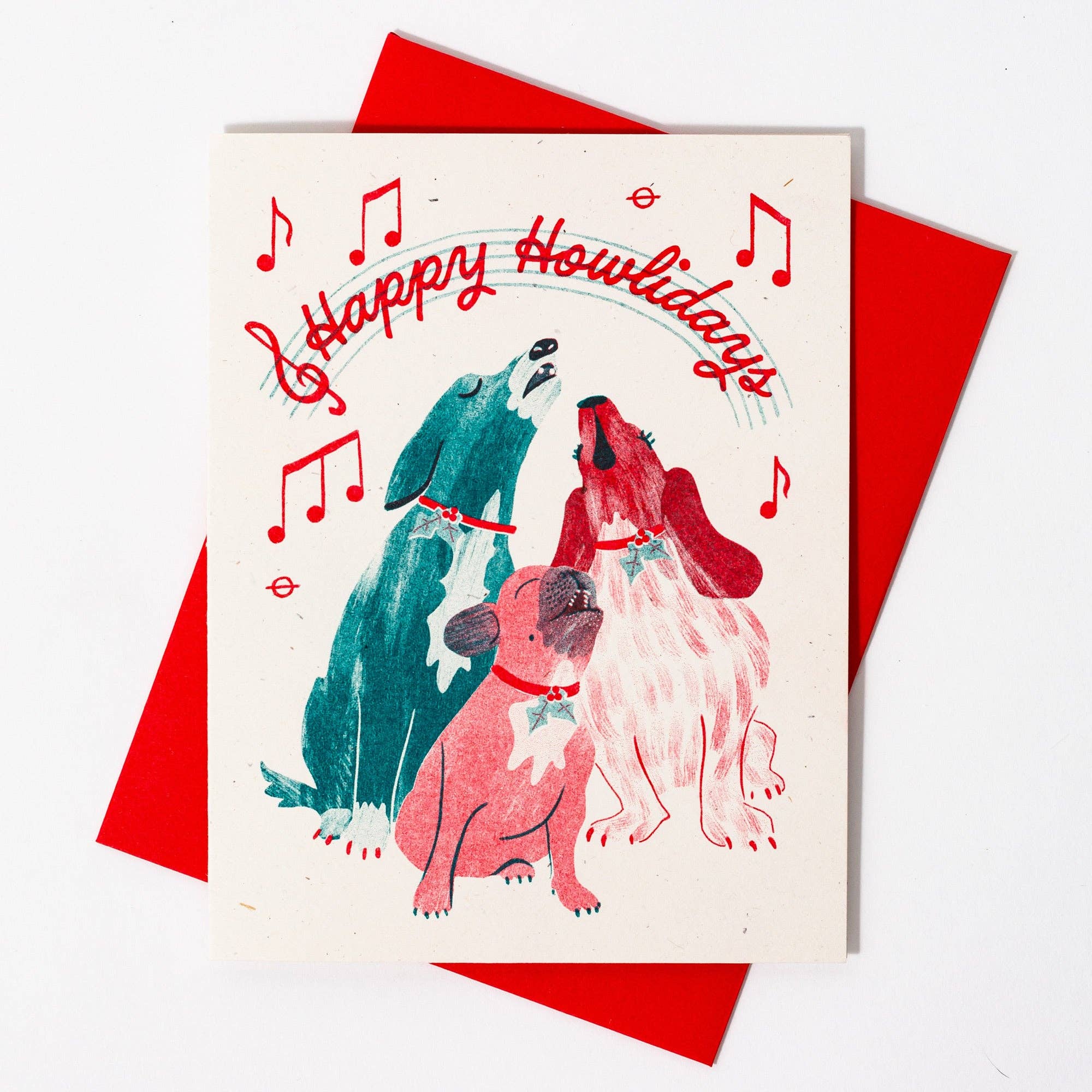 Bromstad Printing Co. – wholesale Christmas card – Happy Howlidays Dogs - Risograph Christmas Card2
