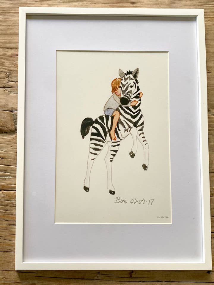 Poster A4 Zebra with calf for wholesale by Tall Hat Tales