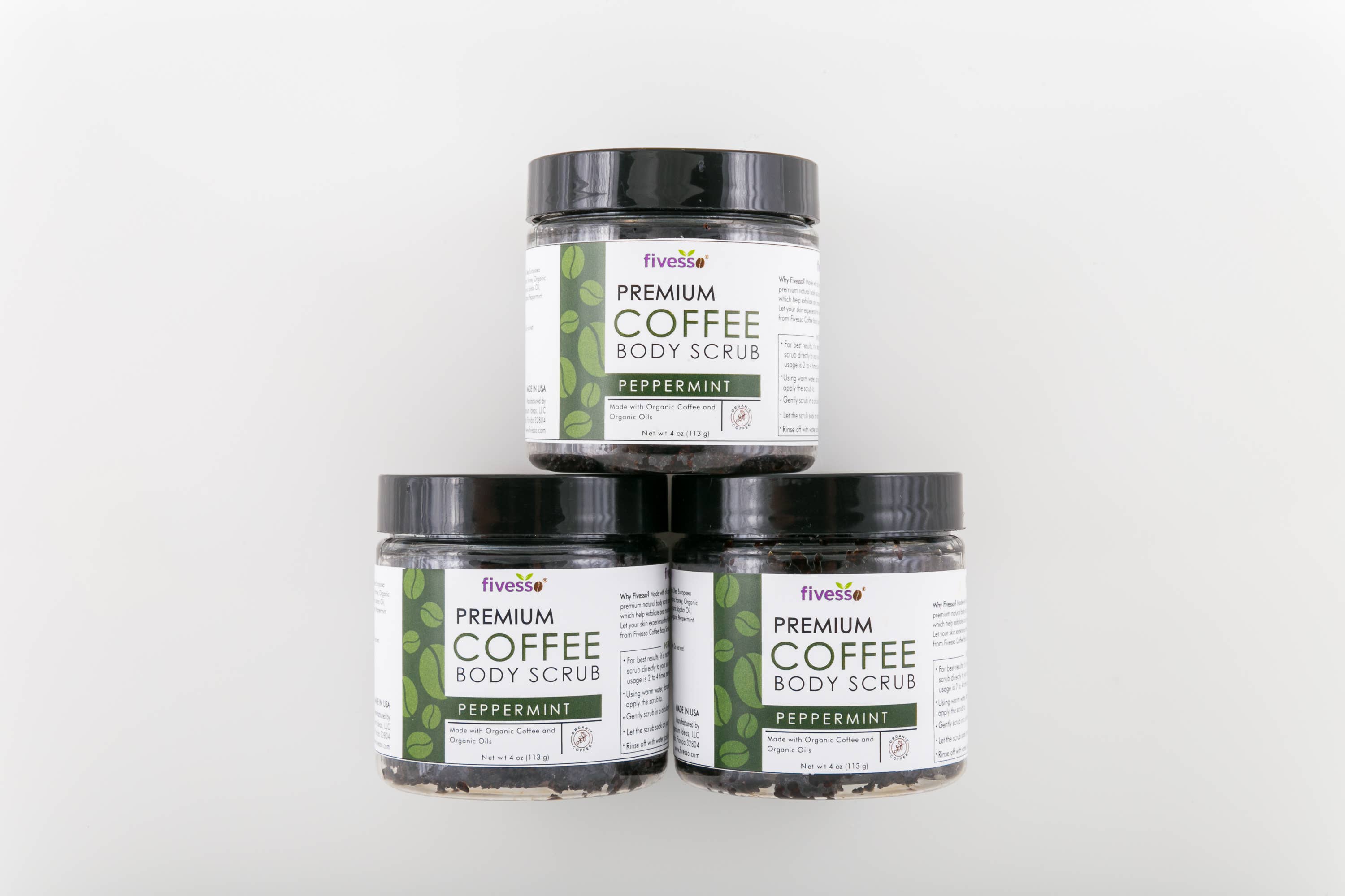 Fivesso - Organic Coffee Skincare - Wholesale Body Scrub/Exfoliant - Fivesso Mint Coffee Body Scrub3