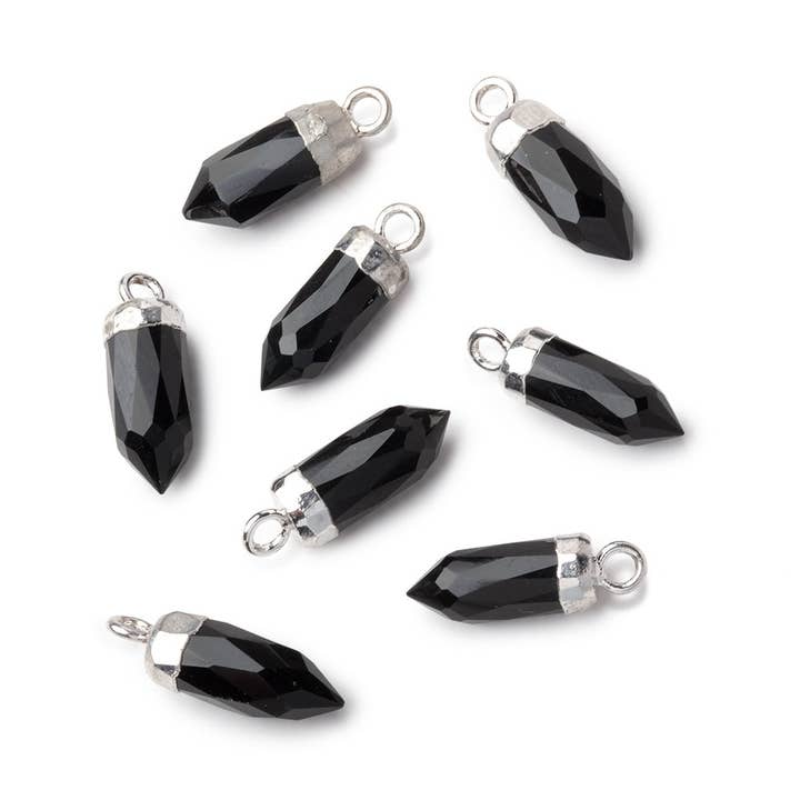 16x5mm Silver Leafed Black Onyx Spike Focal Pendant 1 piece for wholesale by Beads of Cambay