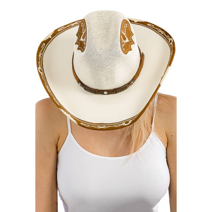 Cap Zone - Wholesale Cowboy Hat - Women's - Vented Ivory Base Faux Suede Trim Elite Cowboy Hat
