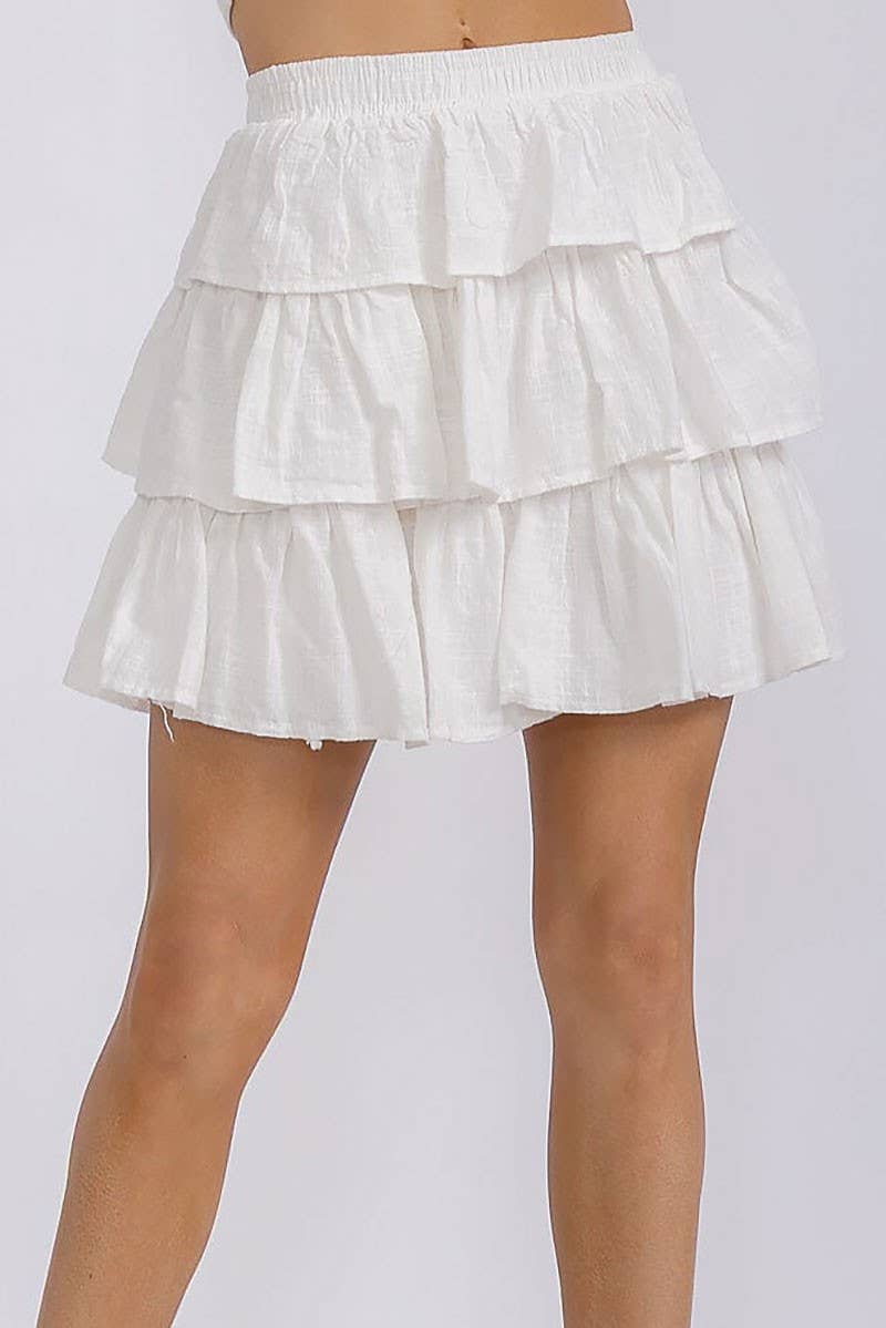 ROUSSEAU - Wholesale Skirt - Women's - SOLID RUFFLE TIERED ELASTIC WAIST MINI SKIRT5