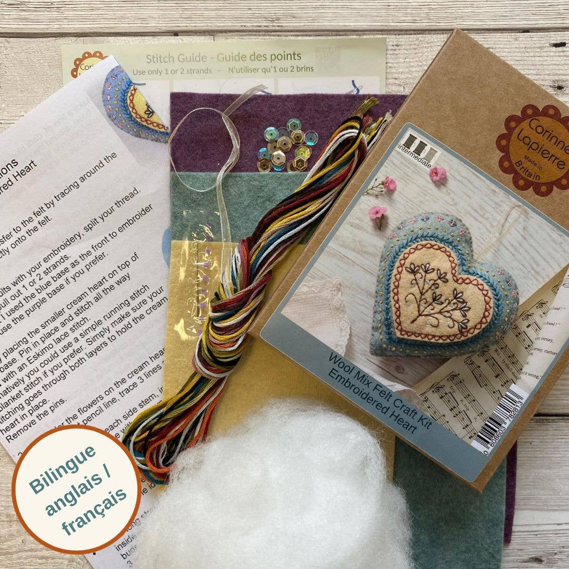 Corinne Lapierre Limited – wholesale Craft sewing kit – Embroidered Heart Felt Craft Mini Kit1