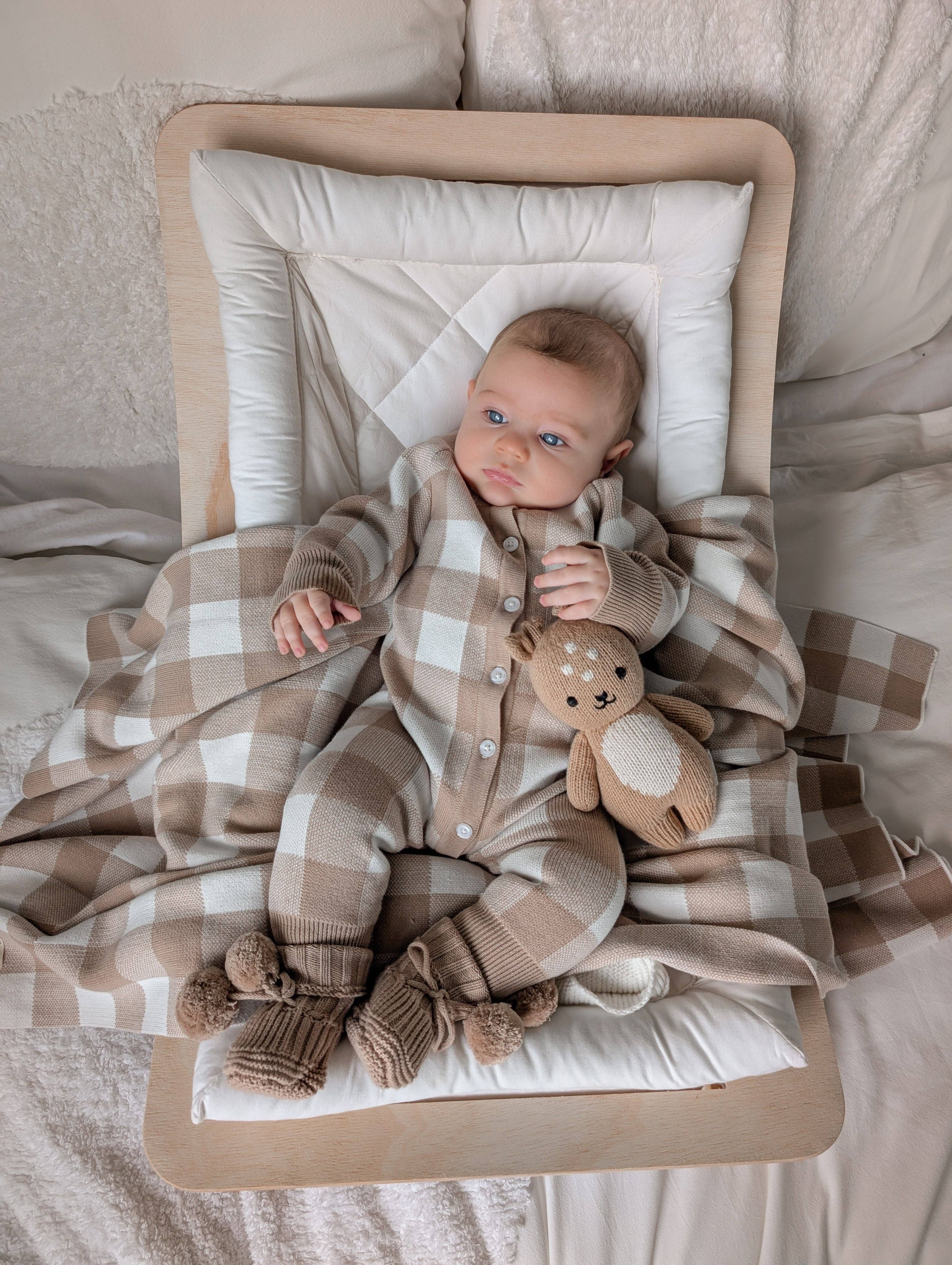 Petite + Co - Wholesale Jumpsuit – Baby - GINGHAM ROMPER | TEDDY BROWN