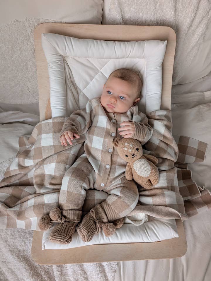 GINGHAM ROMPER | TEDDY BROWN for wholesale by Petite + Co