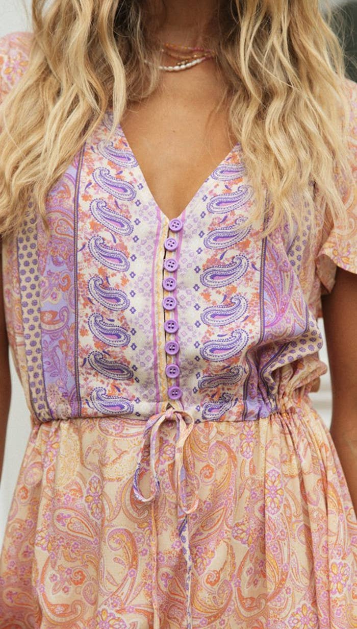 Rosa Clothing - Wholesale Dress - Women's - Bohemia Border Print Flutter Sleeve Maxi Dress17