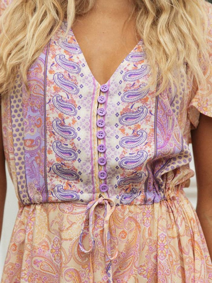 Rosa Clothing - Wholesale Dress - Women's - Bohemia Border Print Flutter Sleeve Maxi Dress17