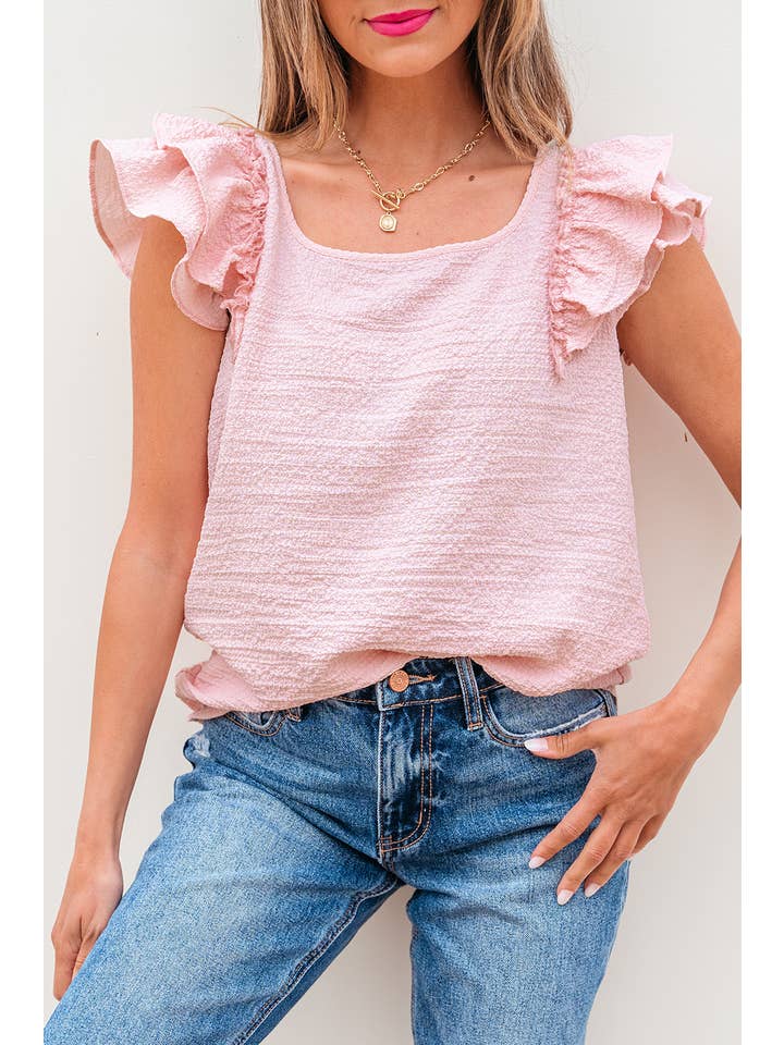 PRETTY BASH - Vendita all'ingrosso Camicetta - Donna - Blusa Estiva Testurizzata con Maniche a Farfalla e Fiocco