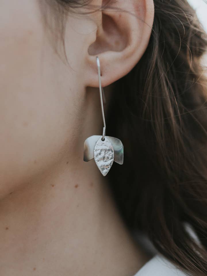 Chandra Tulip Dangle Earrings - Mother of Pearl Shell for wholesale by Matr Boomie Fair Trade