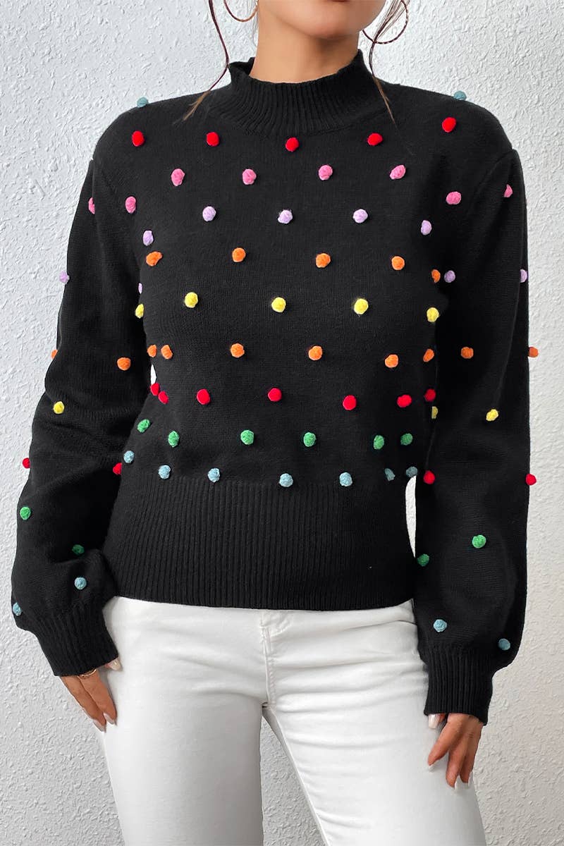 Lily Clothing - Wholesale Knit Sweater - Women's - WOMEN RIBBED HIGH NECK COLOR SWISS DOT JUMPER TOP_CWOSWL02807