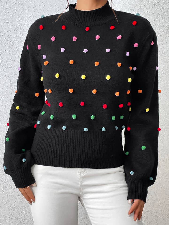 Lily Clothing - Wholesale Knit Sweater - Women's - WOMEN RIBBED HIGH NECK COLOR SWISS DOT JUMPER TOP_CWOSWL02807