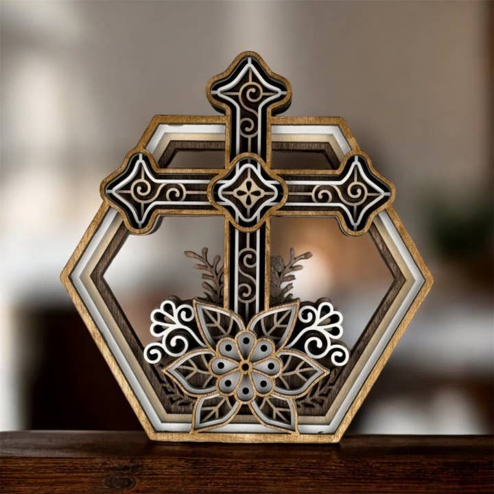 Wood Layered Cross Sign for Home Decor or Special Religious for wholesale by Rocky Knoll Co.