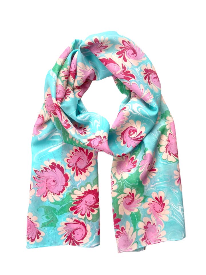 Pañuelo de seda jaspeado hecho a mano para venta al por mayor de Blue Ivy Marbling