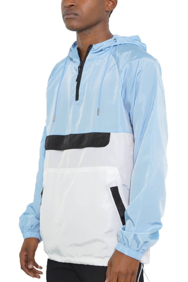 WEIV - Wholesale Windbreaker - Men's - Mens Color Block Anorak Windbreaker Jacket - Blue White1