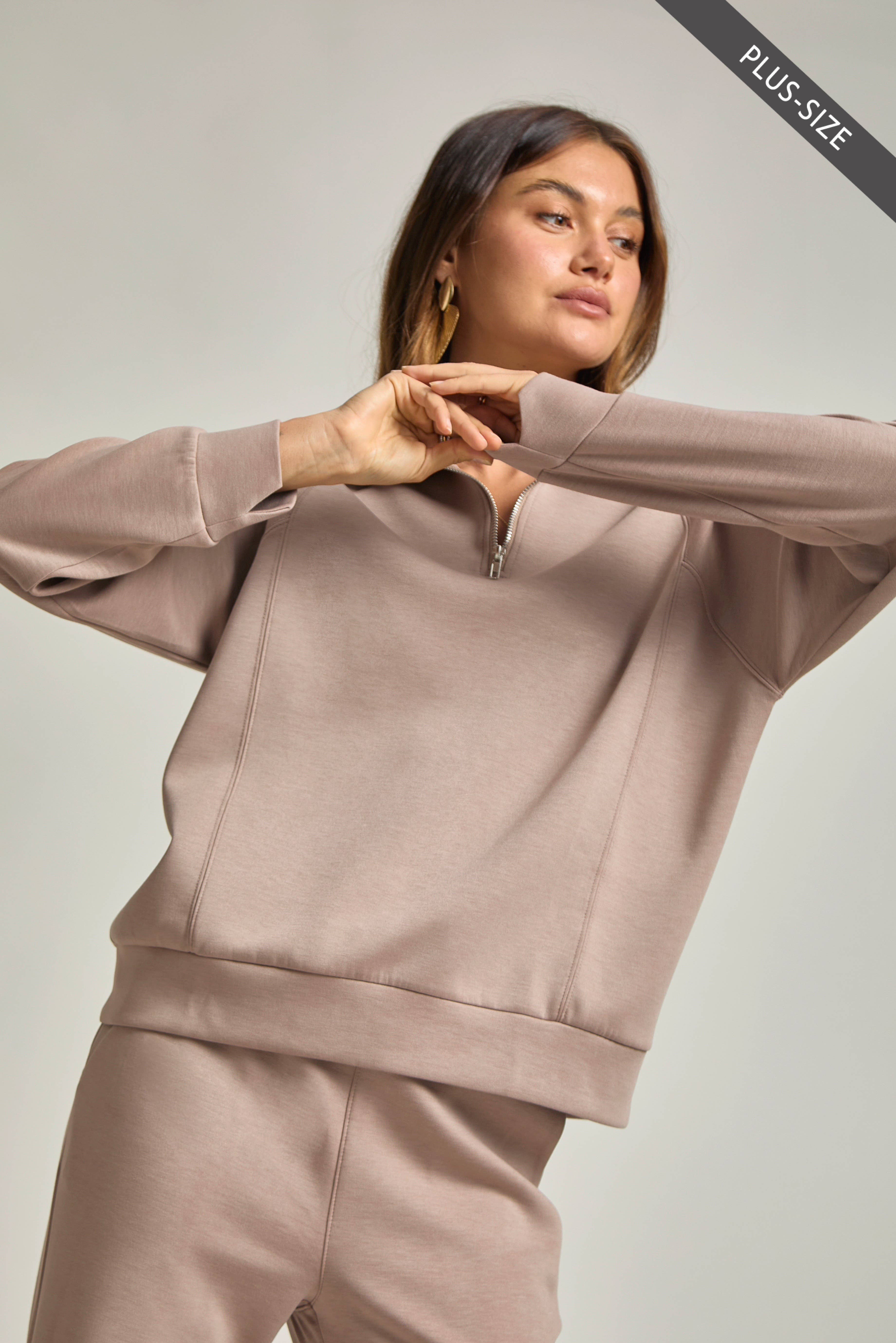 Dear Scarlett - Wholesale Lounge Set - Women's - PLUS SIZE Quarter Zip Pullover + Jogger Modal Travel Set42