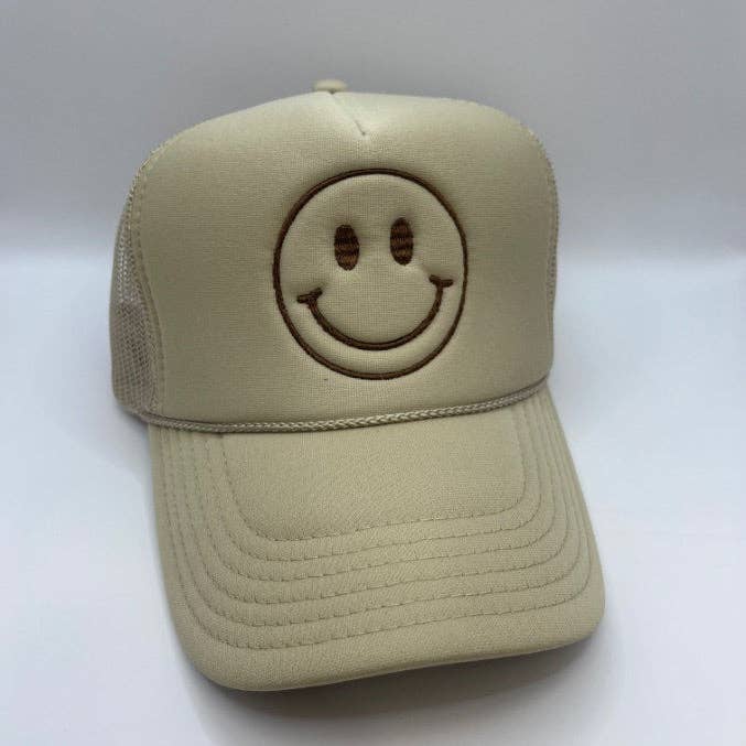 Happi Style - Wholesale Trucker Hat - Women's - Happy Face Trucker Hat | Khaki/Brown3