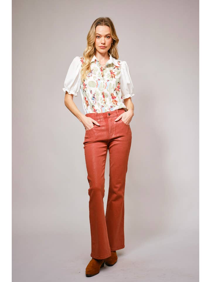 GEBROKEN WIT 36700T - Pin-up meisje cactusprint blouse met kanten kraag voor groothandel op Faire