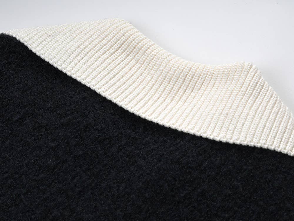 Color as pictures JK179 Navy Wool V-Neck Knit Top with Contrast Collar for wholesale on Faire5