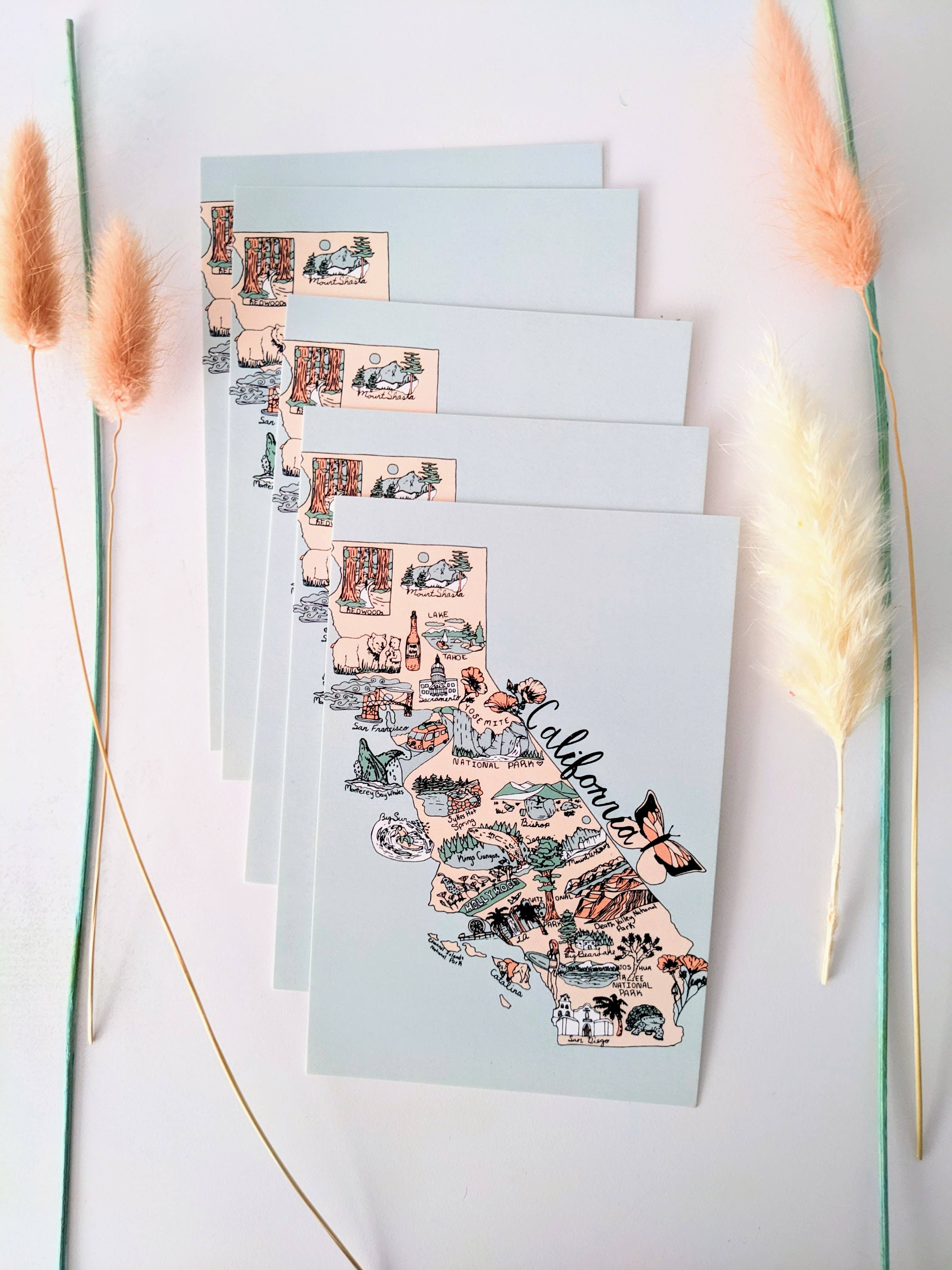 Mary Felker Art and Design - Wholesale Postcard - California postcard, California Souviner, California map art4