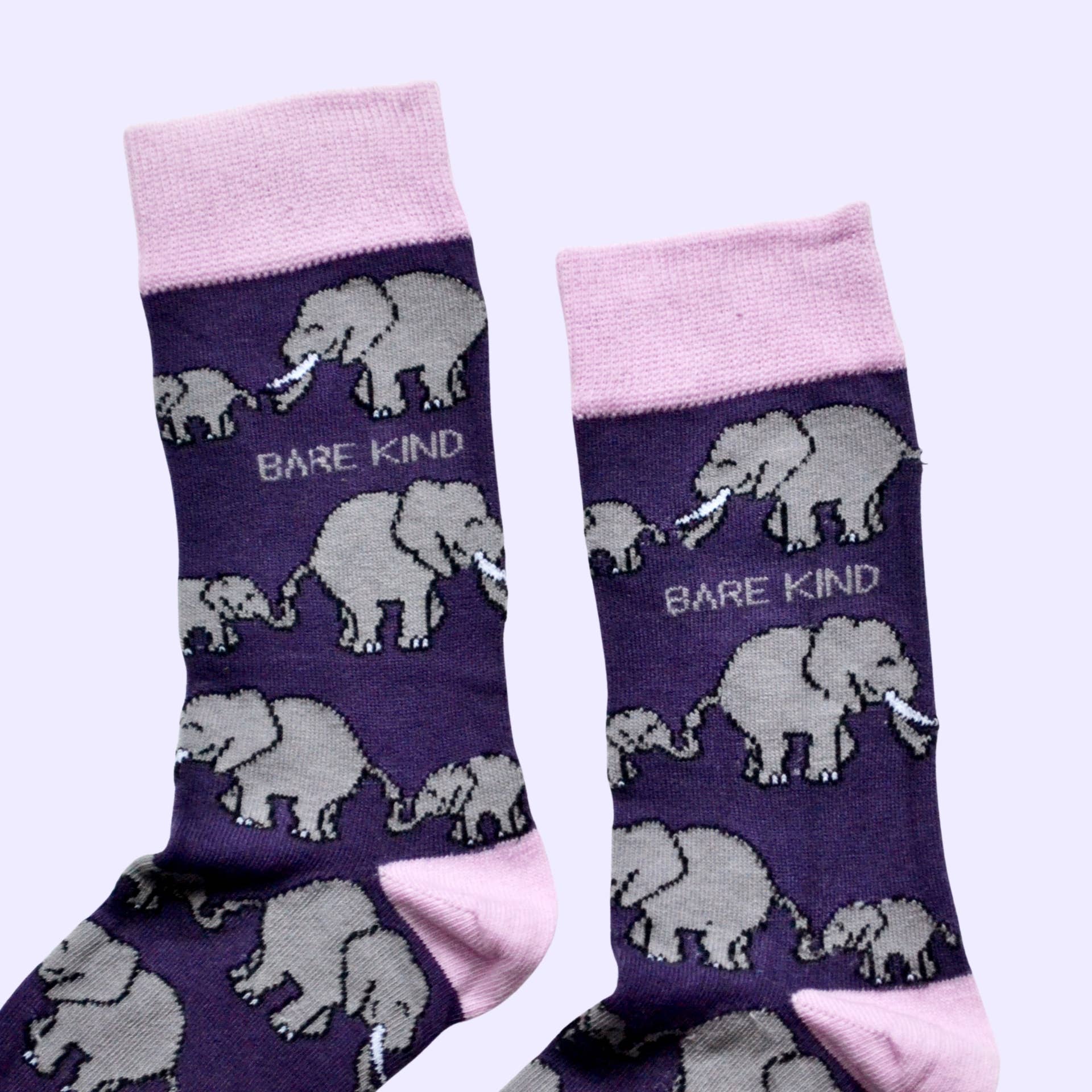 Bare Kind Socks - Wholesale Socks - Women's - Elephant Socks | Bamboo Socks | Purple Socks2