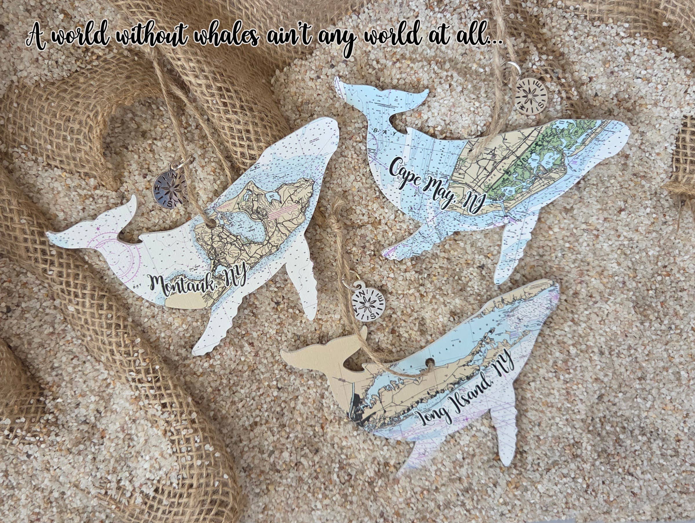 Map Mom - Wholesale Ornament - Whale Shaped WOOD MAP Ornament- Custom Location! 1