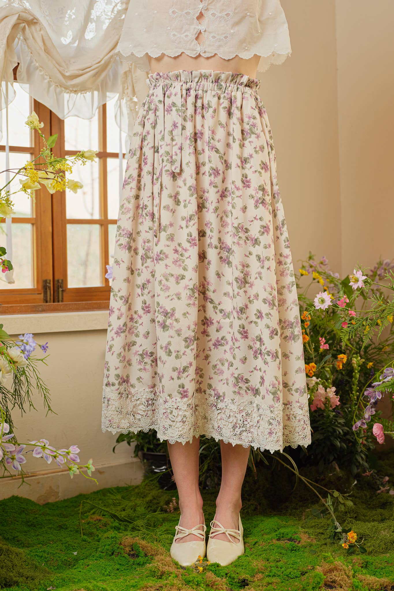 ROSIE POSIE – Saia - Mulher por atacado – RP2336 - Saia Midi Vintage com Renda Flor de Blossom1