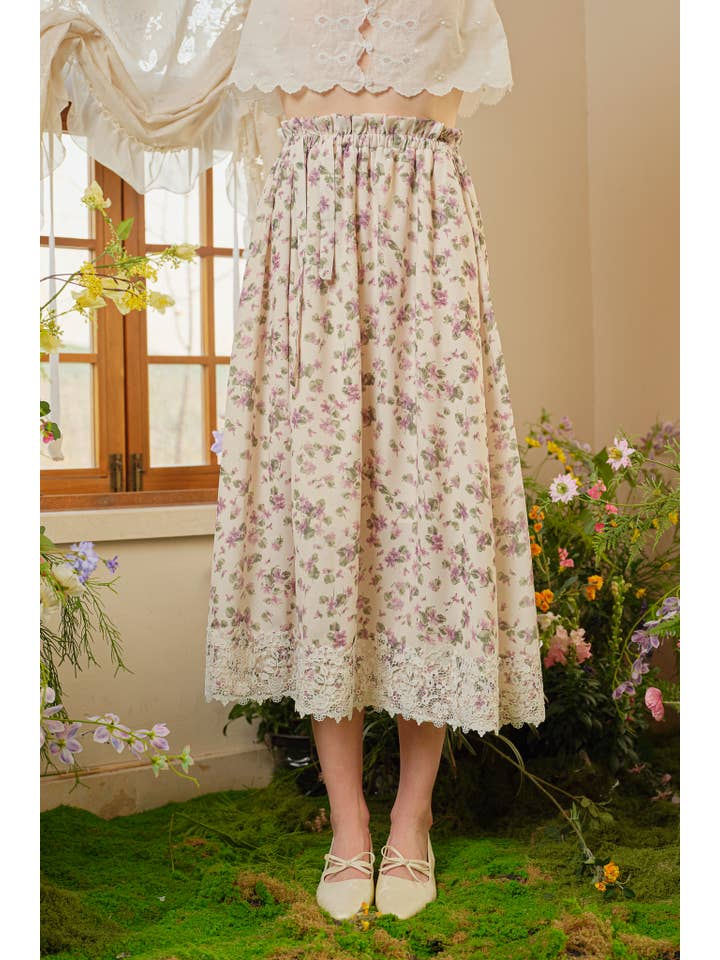 ROSIE POSIE – Saia - Mulher por atacado – RP2336 - Saia Midi Vintage com Renda Flor de Blossom1