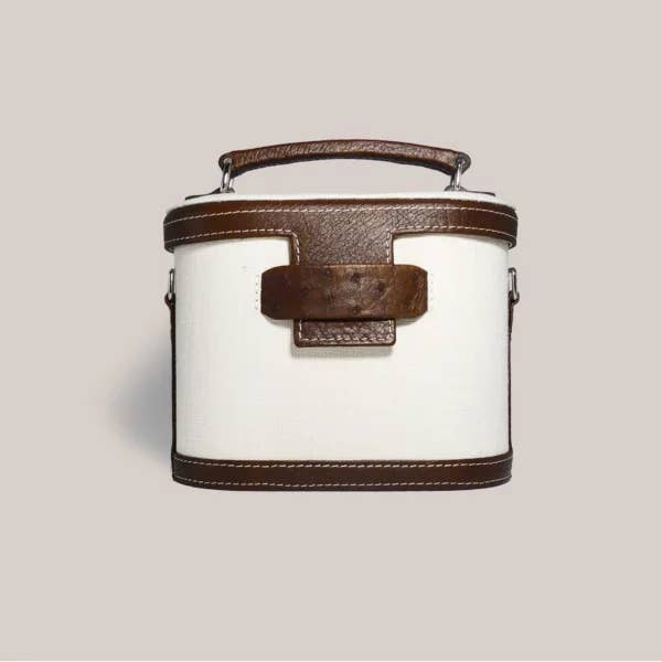 Braune Kosmetiktasche aus Straußenleder und Leinen für den Großhandel von Nilau